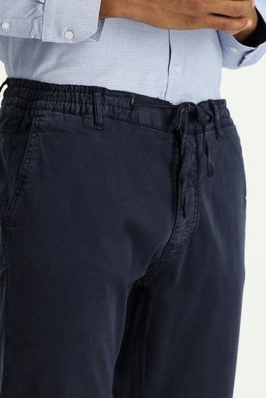 Koyu Lacivert Regular Fit Beli Lastikli İpli Likralı Pantolon