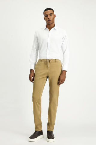  Koyu Bej Regular Fit Beli Lastikli İpli Likralı Pantolon