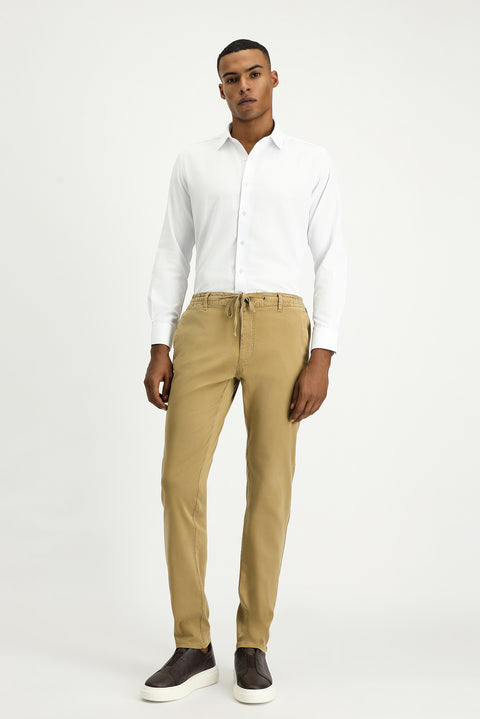 Koyu Bej 6 Drop Regular Fit Standart Kesim Beli Lastikli İpli Likralı Jogger Pantolon