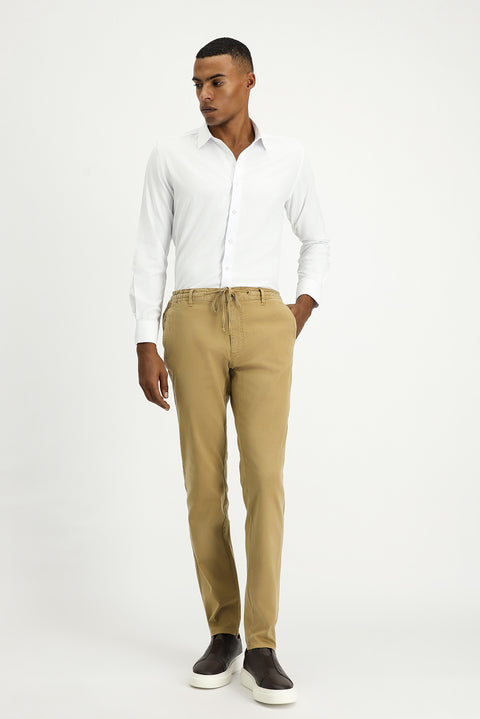 Koyu Bej 6 Drop Regular Fit Standart Kesim Beli Lastikli İpli Likralı Jogger Pantolon