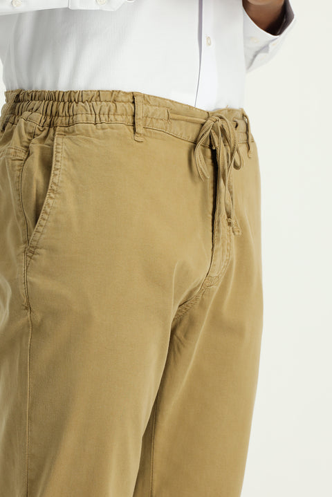 Koyu Bej 6 Drop Regular Fit Standart Kesim Beli Lastikli İpli Likralı Jogger Pantolon