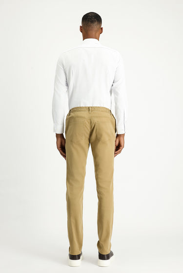 Koyu Bej Regular Fit Beli Lastikli İpli Likralı Pantolon