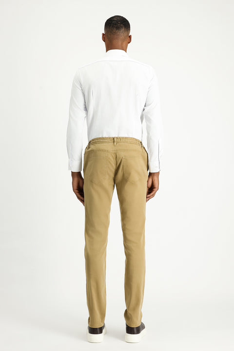 Koyu Bej 6 Drop Regular Fit Standart Kesim Beli Lastikli İpli Likralı Jogger Pantolon