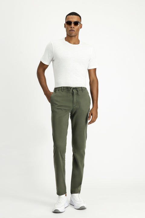 Asker Haki 6 Drop Regular Fit Standart Kesim Beli Lastikli İpli Likralı Jogger Pantolon