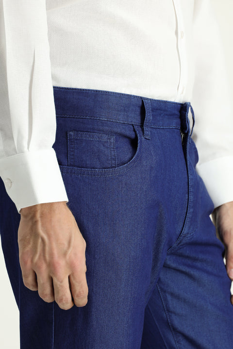 Açık Lacivert 6 Drop Regular Fit Standart Kesim Likralı Denim Look Pantolon