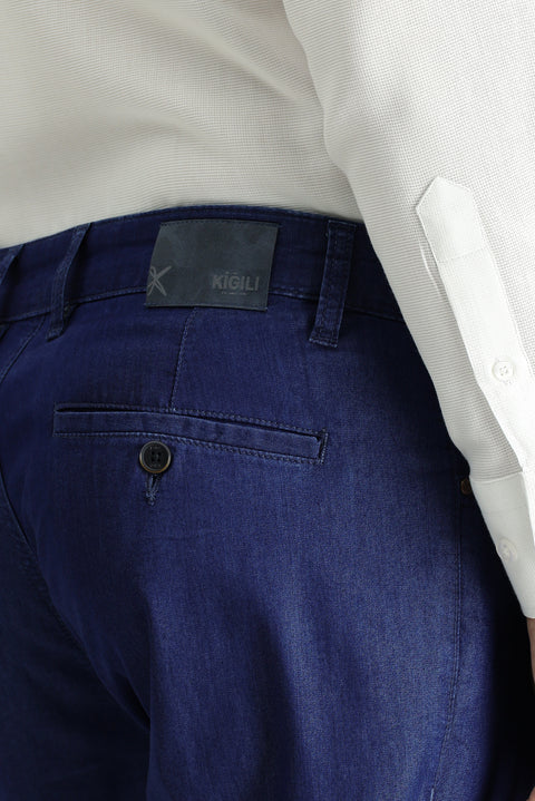 Açık Lacivert 6 Drop Regular Fit Standart Kesim Likralı Denim Look Pantolon