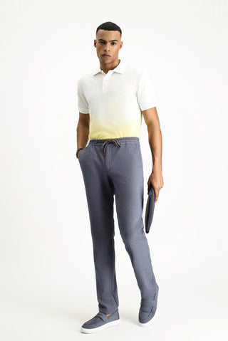  Açık Lacivert Slim Fit Dar Kesim Beli Lastikli İpli Desenli Likralı Pantolon