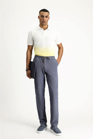  Açık Lacivert Slim Fit Dar Kesim Beli Lastikli İpli Desenli Likralı Pantolon