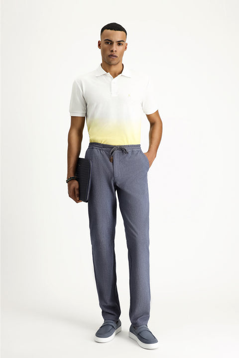 Açık Lacivert 7 Drop Slim Fit Dar Kesim Beli Lastikli İpli Desenli Likralı Pantolon