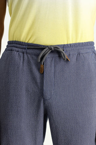  Açık Lacivert Slim Fit Dar Kesim Beli Lastikli İpli Desenli Likralı Pantolon