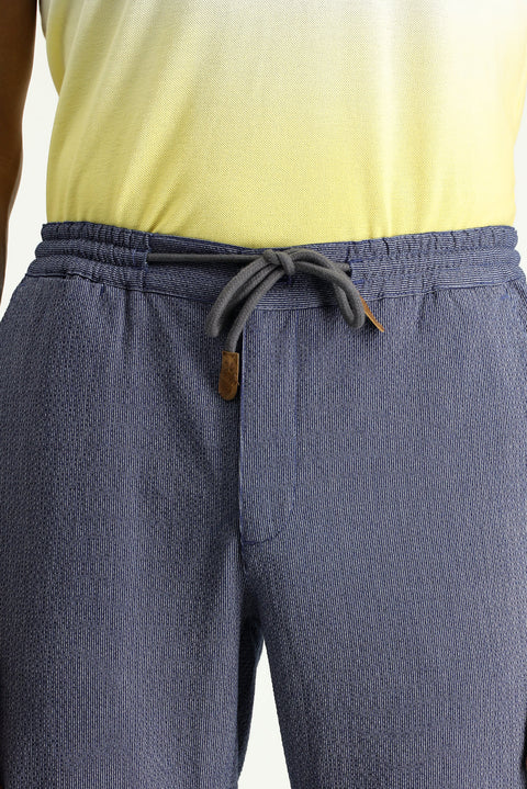 Açık Lacivert 7 Drop Slim Fit Dar Kesim Beli Lastikli İpli Desenli Likralı Pantolon