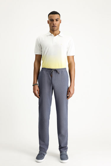  Açık Lacivert Slim Fit Dar Kesim Beli Lastikli İpli Desenli Likralı Pantolon