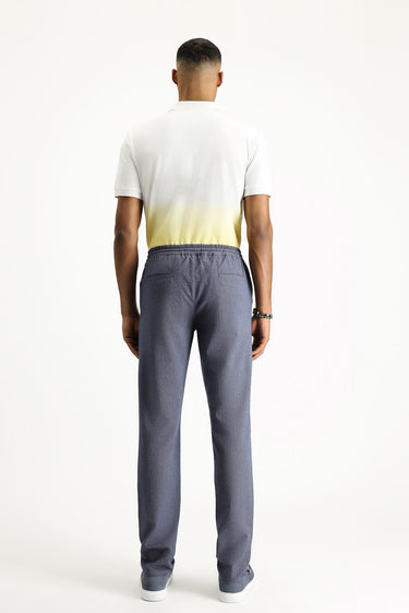 Açık Lacivert Slim Fit Dar Kesim Beli Lastikli İpli Desenli Likralı Pantolon