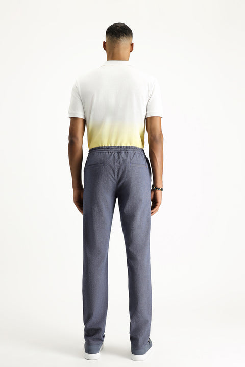 Açık Lacivert 7 Drop Slim Fit Dar Kesim Beli Lastikli İpli Desenli Likralı Pantolon