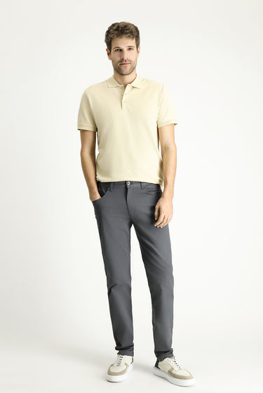 Orta Gri Slim Fit Dar Kesim Likralı Kanvas / Chino Pantolon