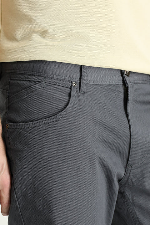 Orta Gri 7 Drop Slim Fit Dar Kesim Likralı Kanvas / Chino Pantolon