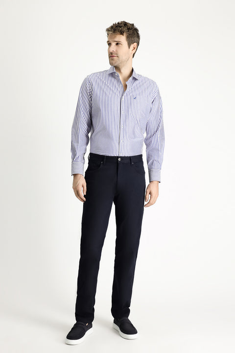 Koyu Lacivert 7 Drop Slim Fit Dar Kesim Likralı Kanvas / Chino Pantolon