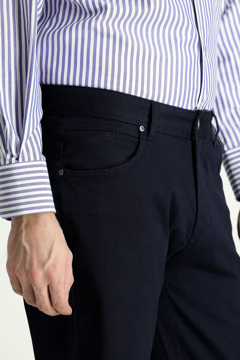 Koyu Lacivert 7 Drop Slim Fit Dar Kesim Likralı Kanvas / Chino Pantolon