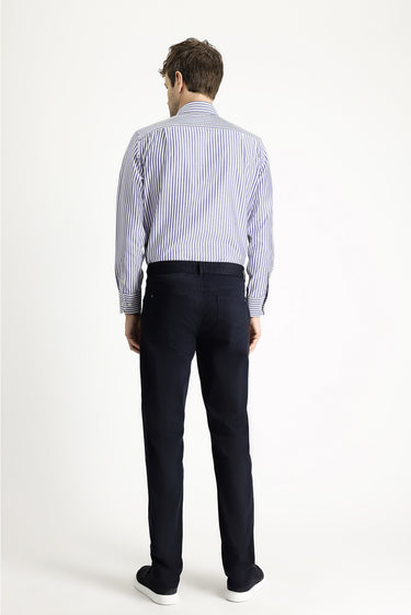 Koyu Lacivert Slim Fit Dar Kesim Likralı Kanvas / Chino Pantolon