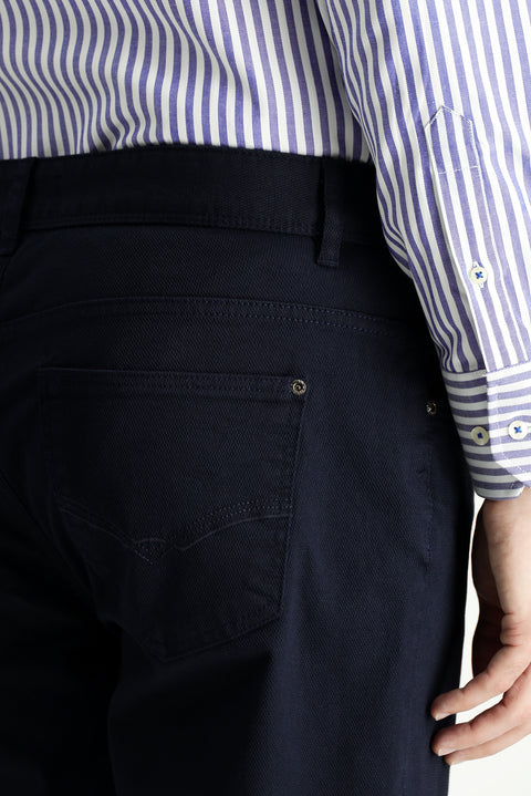 Koyu Lacivert 7 Drop Slim Fit Dar Kesim Likralı Kanvas / Chino Pantolon