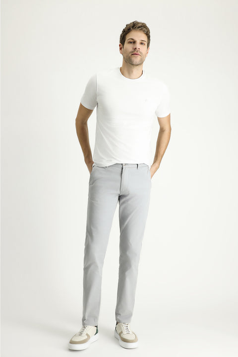 Light Grey Relaxed Fit Patterned Lycra Canvas / Chino Trousers