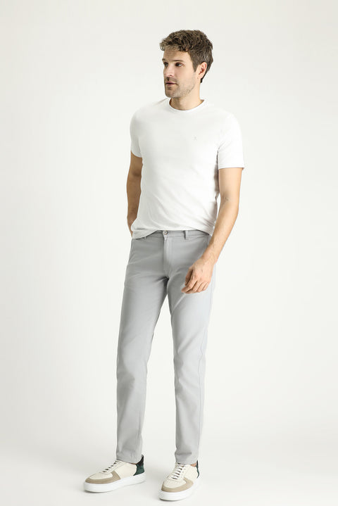 Açık Gri 7 Drop Slim Fit Dar Kesim Desenli Likralı Kanvas / Chino Pantolon