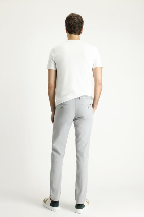 Light Grey Relaxed Fit Patterned Lycra Canvas / Chino Trousers
