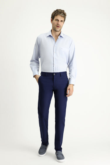 Açık Lacivert Slim Fit Dar Kesim Desenli Likralı Kanvas / Chino Pantolon