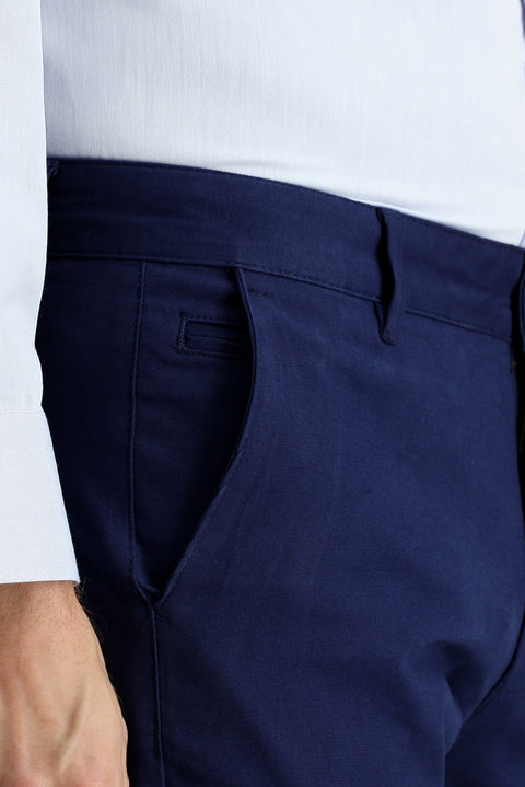 Açık Lacivert 7 Drop Slim Fit Dar Kesim Desenli Likralı Kanvas / Chino Pantolon