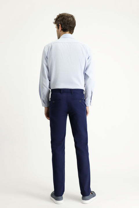 Açık Lacivert 7 Drop Slim Fit Dar Kesim Desenli Likralı Kanvas / Chino Pantolon