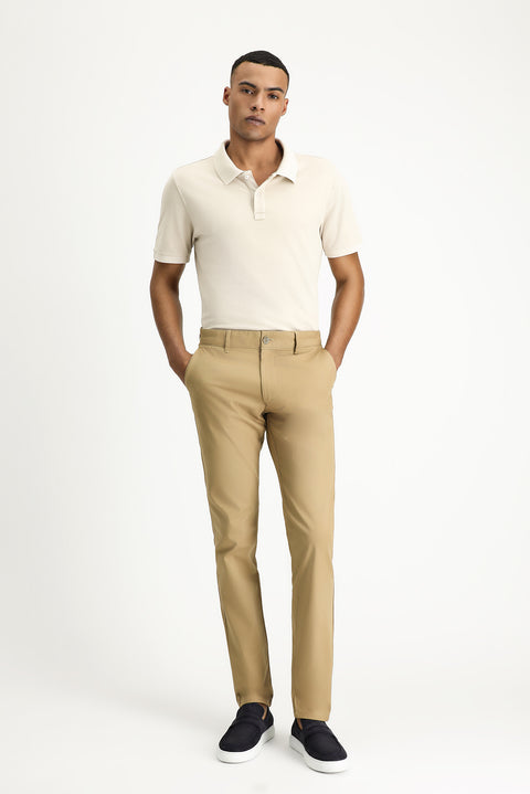 Koyu Bej Relaxed Fit Rahat Kesim Desenli Likralı Kanvas / Chino Pantolon