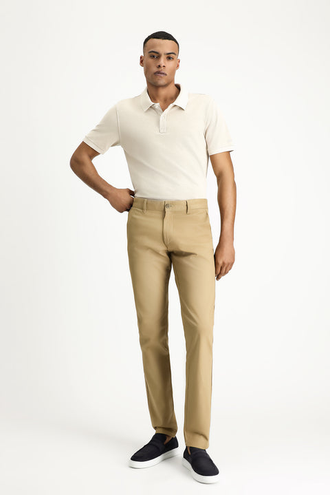 Koyu Bej 7 Drop Slim Fit Dar Kesim Desenli Likralı Kanvas / Chino Pantolon