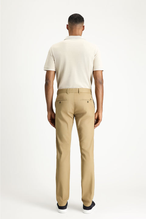 Koyu Bej 7 Drop Slim Fit Dar Kesim Desenli Likralı Kanvas / Chino Pantolon