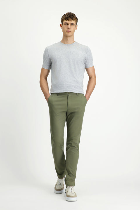 Orta Haki 7 Drop Slim Fit Dar Kesim Desenli Likralı Kanvas / Chino Pantolon