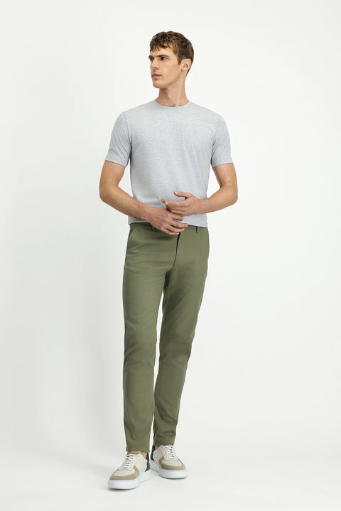 Medium Khaki Relaxed Fit Patterned Lycra Canvas / Chino Trousers