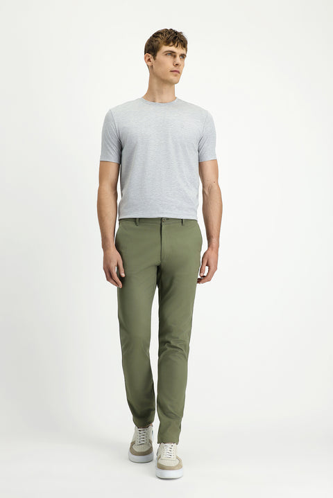 Medium Khaki Relaxed Fit Patterned Lycra Canvas / Chino Trousers