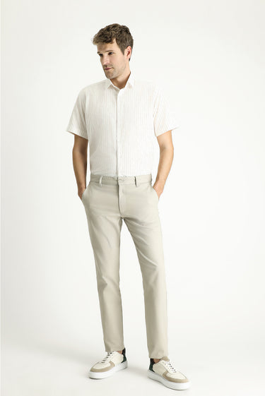 Açık Vizon Relaxed Fit Rahat Kesim Desenli Likralı Kanvas / Chino Pantolon