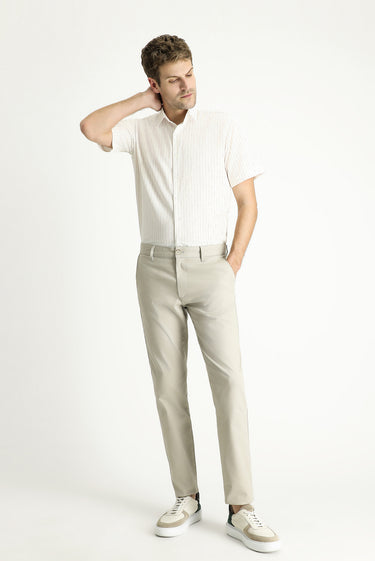 Açık Vizon Slim Fit Dar Kesim Desenli Likralı Kanvas / Chino Pantolon
