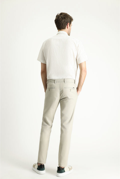 Light Mink Relaxed Fit Patterned Lycra Canvas / Chino Trousers