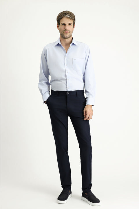 Koyu Lacivert 6 Drop Regular Fit Standart Kesim Desenli Likralı Chino/ Kanvas Pantolon