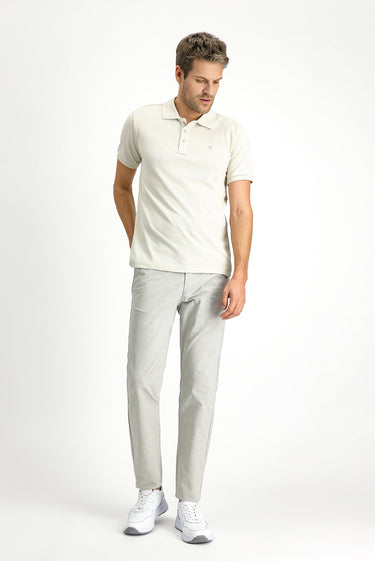 Açık Gri Slim Fit Dar Kesim Beli Lastikli İpli Desenli Likralı Pantolon