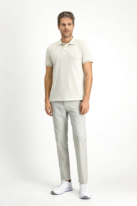Açık Gri Slim Fit Dar Kesim Beli Lastikli İpli Desenli Likralı Jogger Pantolon
