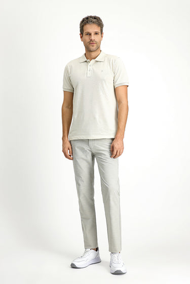 Açık Gri Slim Fit Dar Kesim Beli Lastikli İpli Desenli Likralı Pantolon