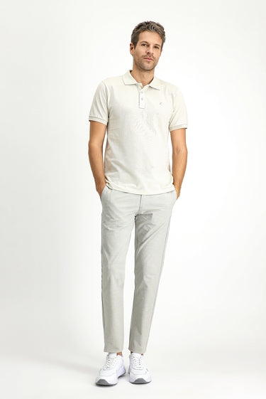 Açık Gri Slim Fit Dar Kesim Beli Lastikli İpli Desenli Likralı Pantolon