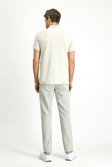 Açık Gri Slim Fit Dar Kesim Beli Lastikli İpli Desenli Likralı Pantolon