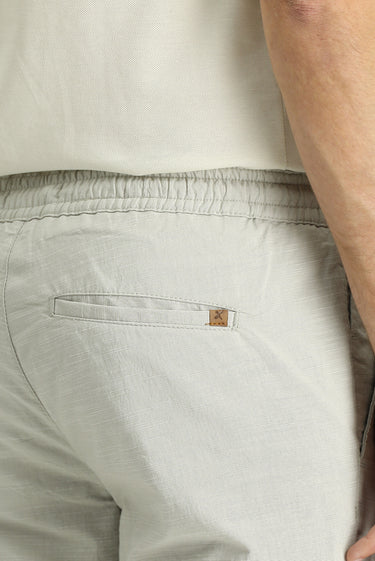 Açık Gri Slim Fit Dar Kesim Beli Lastikli İpli Desenli Likralı Pantolon