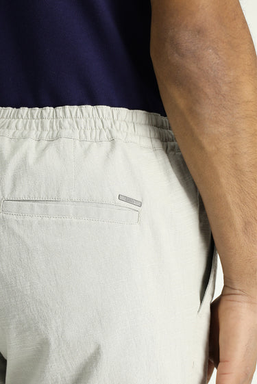 Açık Gri Slim Fit Dar Kesim Beli Lastikli İpli Desenli Likralı Pantolon