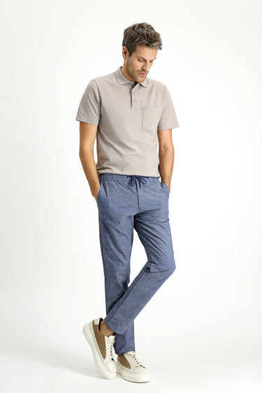 Koyu Havacı Relaxed Fit Rahat Kesim Beli Lastikli İpli Desenli Likralı Pantolon