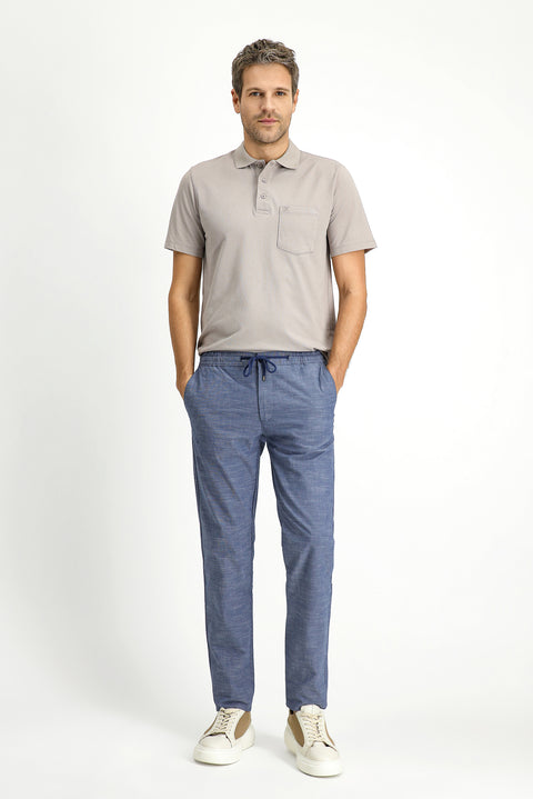 Koyu Havacı Relaxed Fit Rahat Kesim Beli Lastikli İpli Desenli Likralı Jogger Pantolon