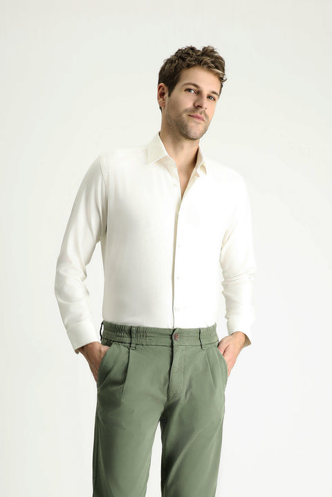 Beyaz Uzun Kol Slim Fit Dar Kesim Desenli Gömlek